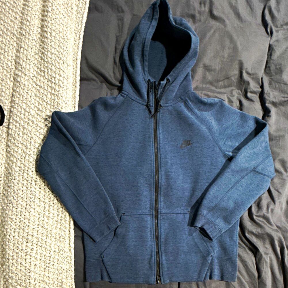 Nike Full Zip Hooded Fleece Hoodie Mens Medium M Long Sleeve Blue 559592-460